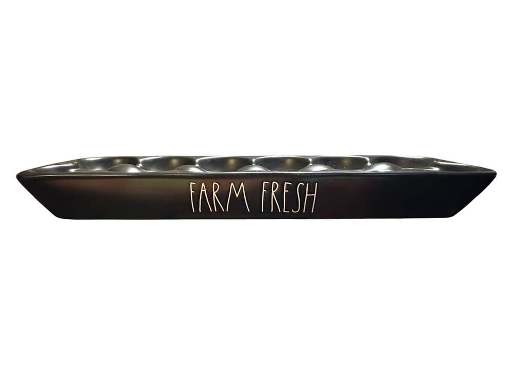 Rae Dunn Black Ceramic Farm Fresh 12-Slot Egg Tray Holder
